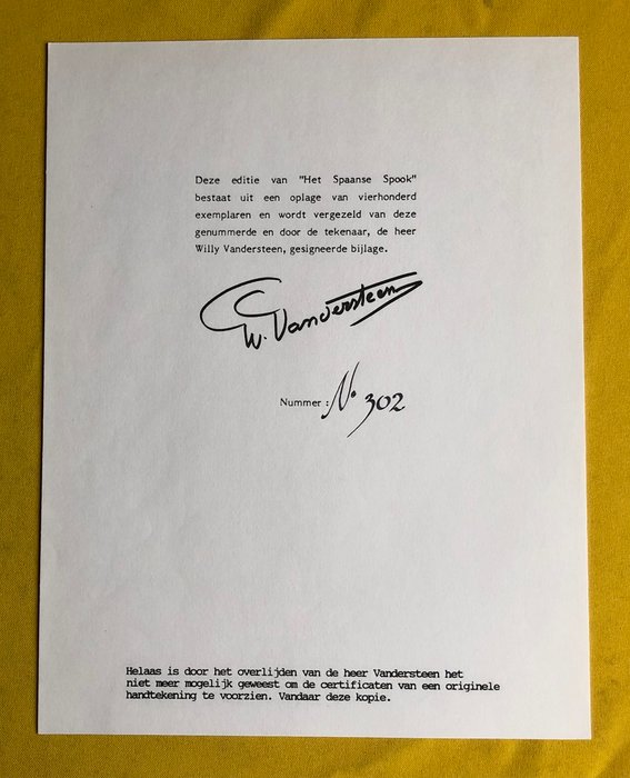 Suske en Wiske - Dirk Vermeirre bibliofiele uitgave - Het Spaanse spook - Gedrukte handtekening Willy Vandersteen - 1 Album - Begrænset og nummereret udgave - 1990