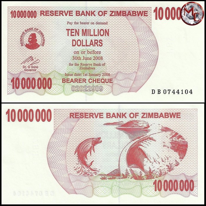 Zimbabwe. - 1000 x 10.000.000 Dollars 2008 - Pick 55  (Ingen mindstepris)