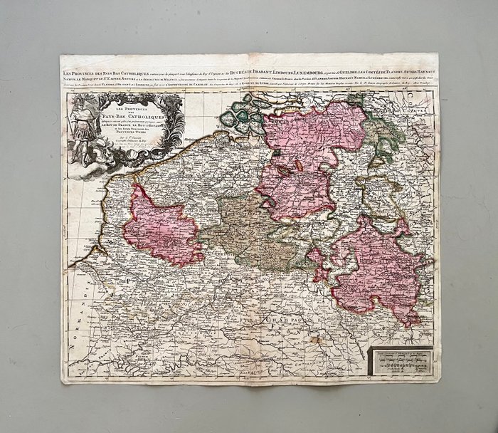 Belgien, Luxembourg, Holland, Frankrig - Sydlige Holland, Sydlige Holland: Brabant, Limburg, Zeeland, Nordfrankrig; N. Sanson / P. Schenk - Les Provinces des Pays Bas Catholiques distinguées suivant qu'elles sont presentement partagées - 1681-1700