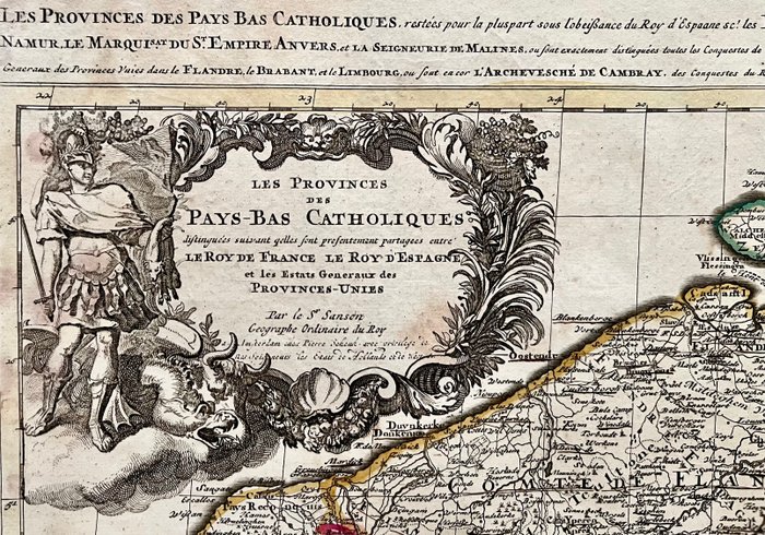 Belgien, Luxembourg, Holland, Frankrig - Sydlige Holland, Sydlige Holland: Brabant, Limburg, Zeeland, Nordfrankrig; N. Sanson / P. Schenk - Les Provinces des Pays Bas Catholiques distinguées suivant qu'elles sont presentement partagées - 1681-1700