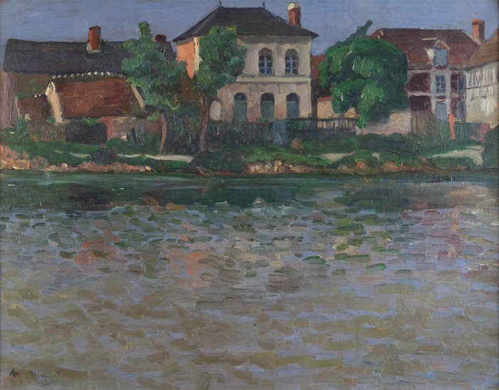 Marcel Niquet (1889-1968) - Bord de Seine à Poses lumière du soir