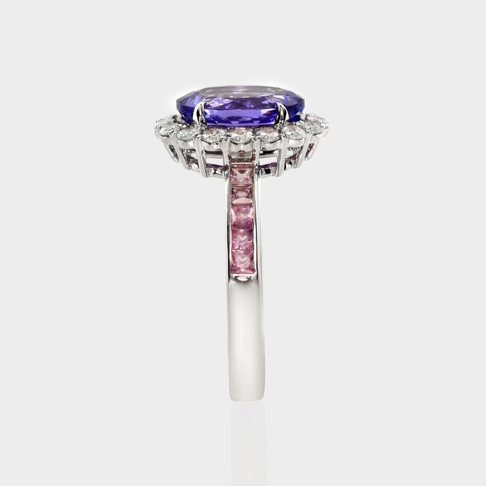 Ingen mindstepris - Ring - 14 karat Hvidguld -  3.02ct. tw. Tanzanit - Diamant - IGI 2,34 ct lavendel