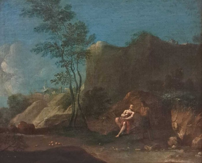 Fiammingo Del (XIX) Secolo - Paesaggio Rupestre con figure