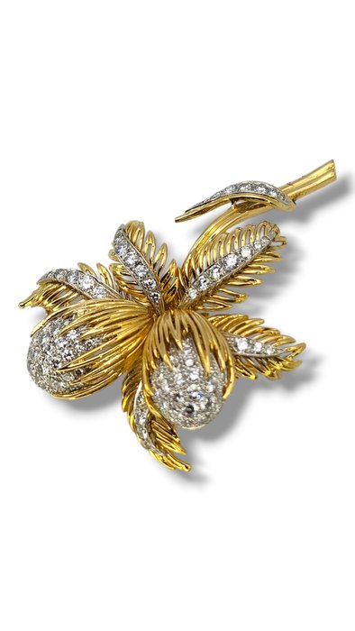 Broche - 18 kraat Gulguld, Vintage 18 karat guld broche 4,4 karat diamanter -  4.40ct. tw. Diamant (Natur)