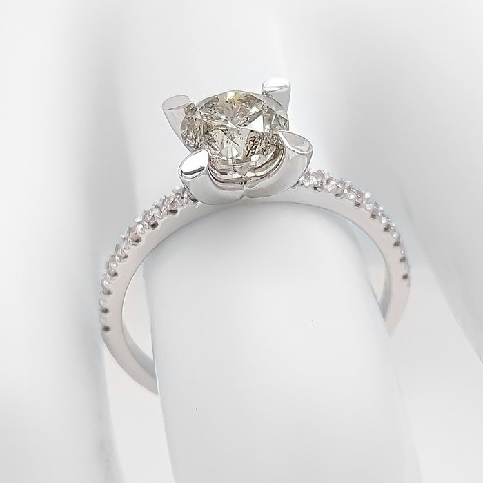 Ring - 14 karat Hvidguld -  1.17ct. tw. Grå Diamant (Naturfarvet) - Diamant