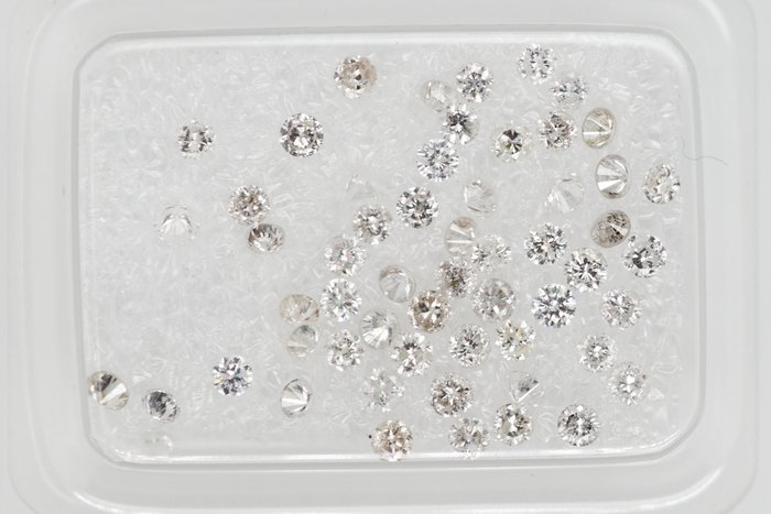 Ingen mindstepris - 57 pcs Diamant  (Natur)  - 0.94 ct - Rund - F, H - I1, I2, I3 - Gem Report Antwerp (GRA)