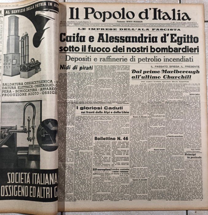 Il Popolo d'Italia - Lotto 10 giornali fascismo - Seconda guerra mondiale - 1940