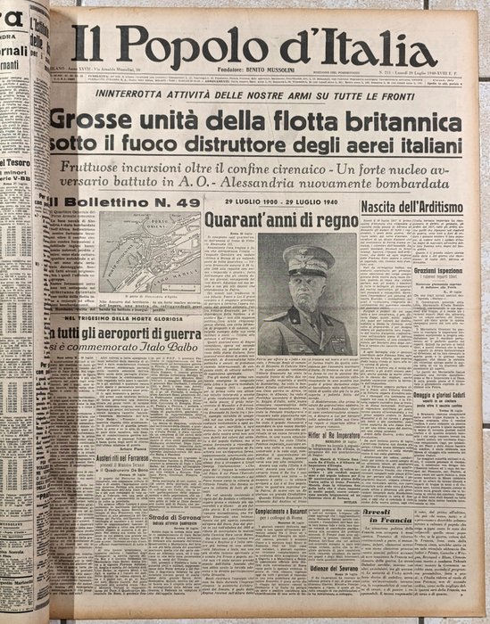 Il Popolo d'Italia - Lotto 10 giornali fascismo - Seconda guerra mondiale - 1940