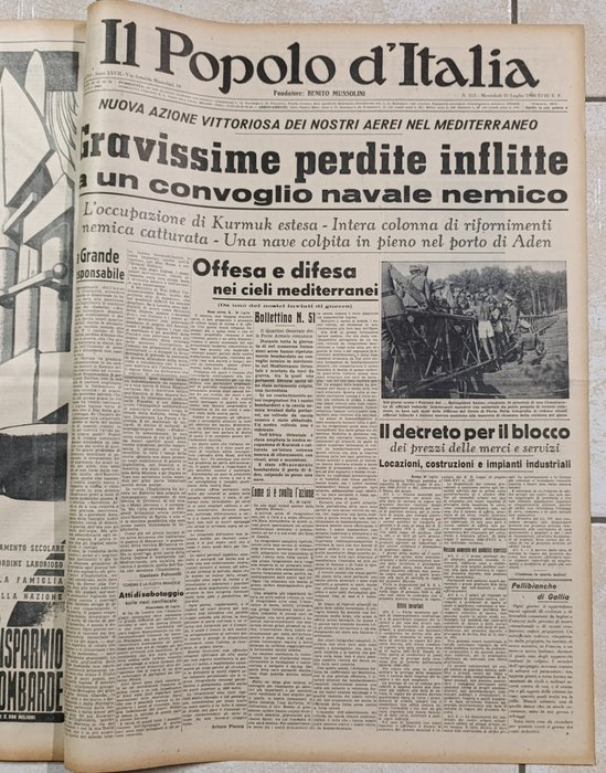 Il Popolo d'Italia - Lotto 10 giornali fascismo - Seconda guerra mondiale - 1940