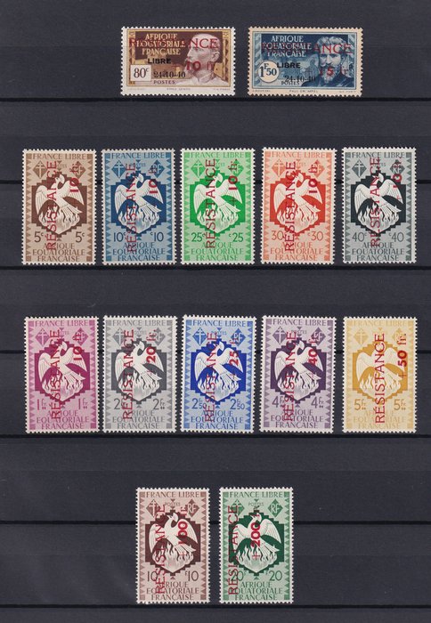 Fransk Ækvatorialafrika 1944 - ny uden hængsel, koster €300, komplet serie - Yvert n°167/180