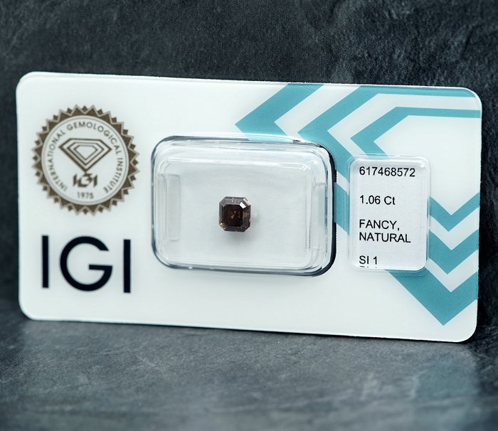 1 pcs Diamant  (Naturfarvet)  - 1.06 ct - Fancy deep Gullig Brun - SI1 - International Gemological Institute (IGI)