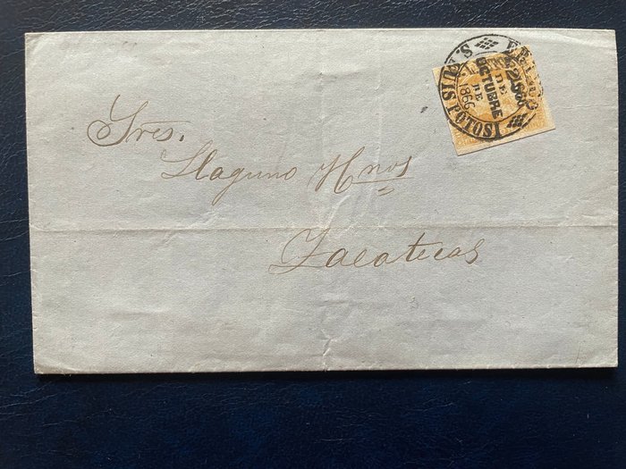 Mexico 1866 - Mexico, udstede Maximilien 25 centavos bistre litografieret på brev fra San Luis de Potosi for