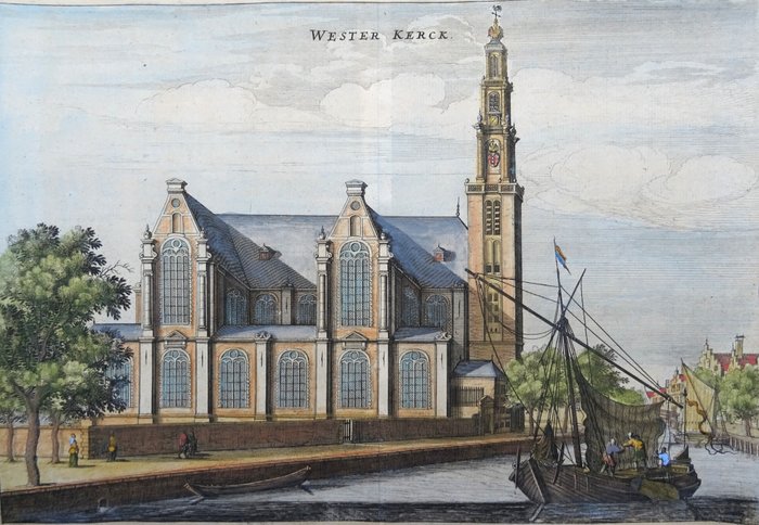 Holland - Amsterdam, Westerkerk, Westertoren, Prinsengracht, Westerhal [2 indgraveringer]; P. Von Zesen / J. Noschen - Wester Kerck / De Wester Hal - 1661-1680