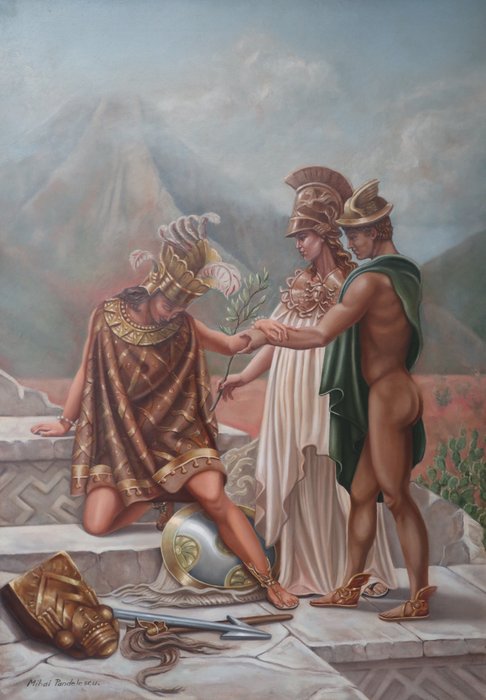 Mihai Pandelescu - Athena and Hermes welcoming a visitor at mount Olympus