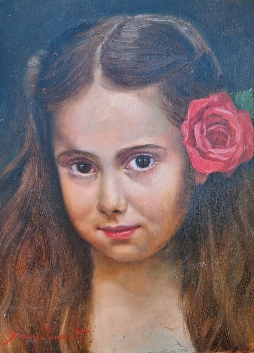 Giuseppe Cacciapuoti (1969) - Bambina con rosa rossa tra i capelli