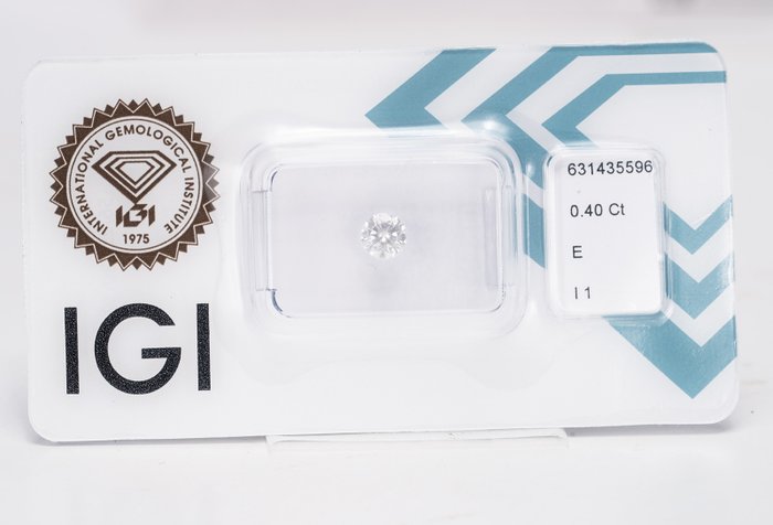 1 pcs Diamant  (Natur)  - 040 ct - Rund - E - I1 - International Gemological Institute (IGI)