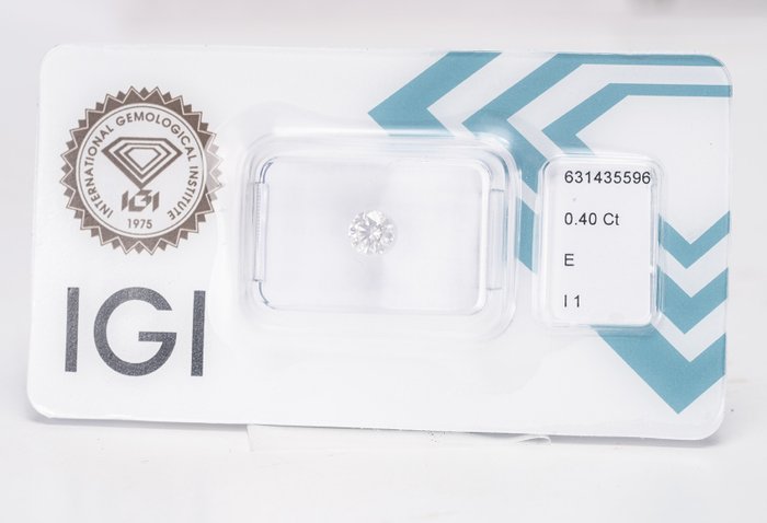 1 pcs Diamant  (Natur)  - 040 ct - Rund - E - I1 - International Gemological Institute (IGI)