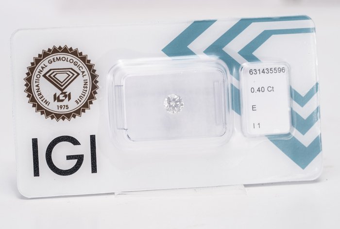 1 pcs Diamant  (Natur)  - 040 ct - Rund - E - I1 - International Gemological Institute (IGI)