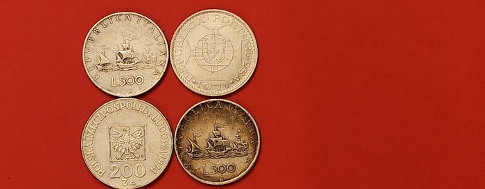 Italien.Polen.Portugal. Coins of the World.Set of 4 x Silver coins. Lire,Zloties,Patacas 1952-1971  (Ingen mindstepris)