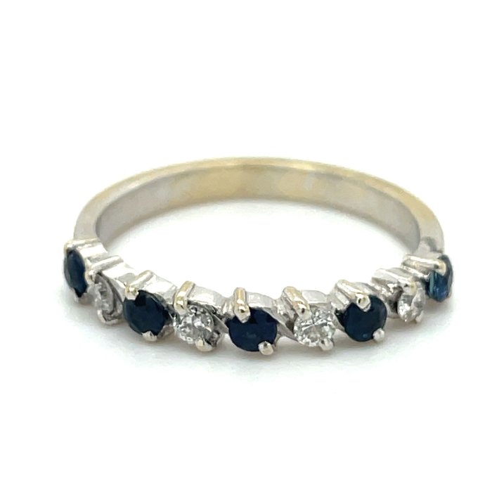 Ring - 18 kraat Hvidguld Safir - Diamant