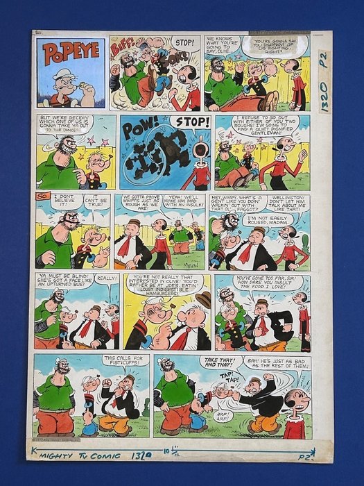 Mevin, Bill - 1 Original colour page - Popeye - Wimpy the Fighter! - 1977