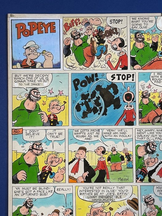 Mevin, Bill - 1 Original colour page - Popeye - Wimpy the Fighter! - 1977