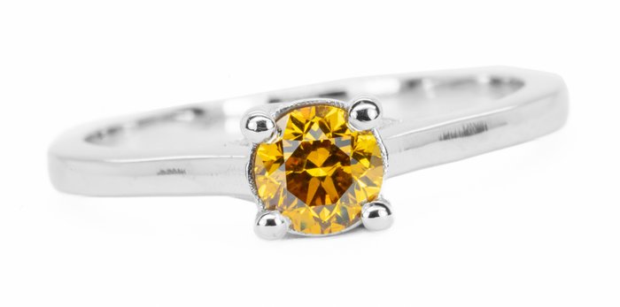 Ingen mindstepris - Ring - 18 kraat Hvidguld -  051ct tw Diamant (Naturfarvet) - F Levende gul-orange