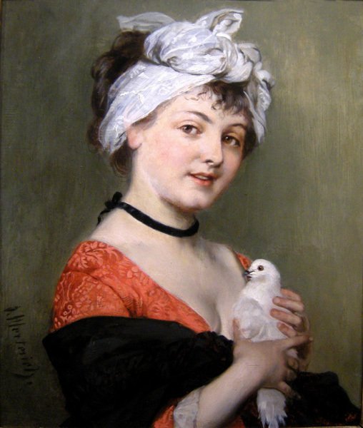 Johann Caspar Herterich (1843 - 1905) - Young beauty with a pigeon