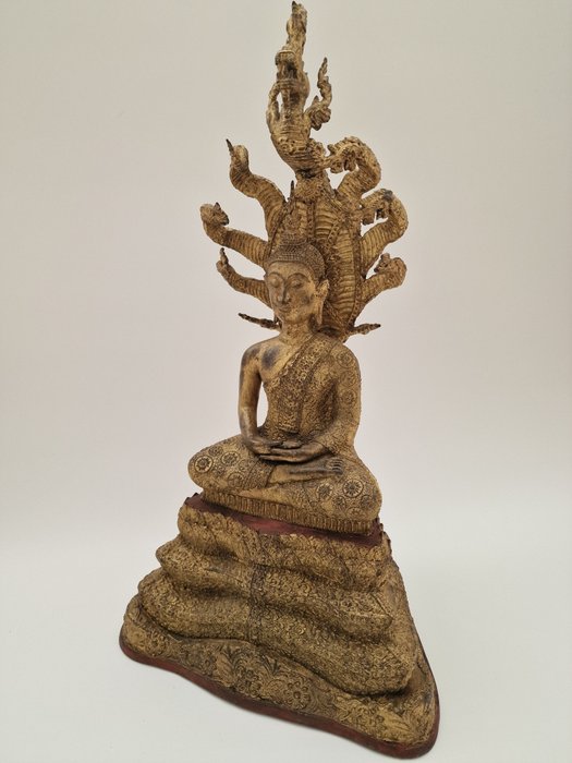 Buddha bronze 42 cm - Naga Throne - Thailand