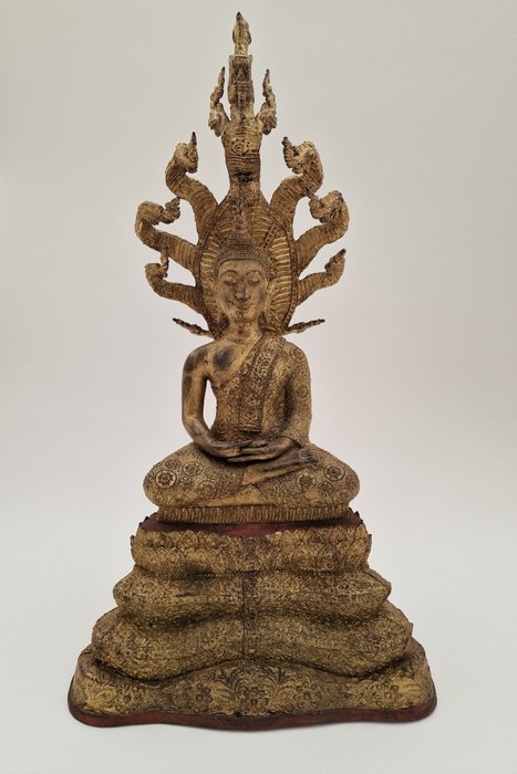 Buddha bronze 42 cm - Naga Throne - Thailand