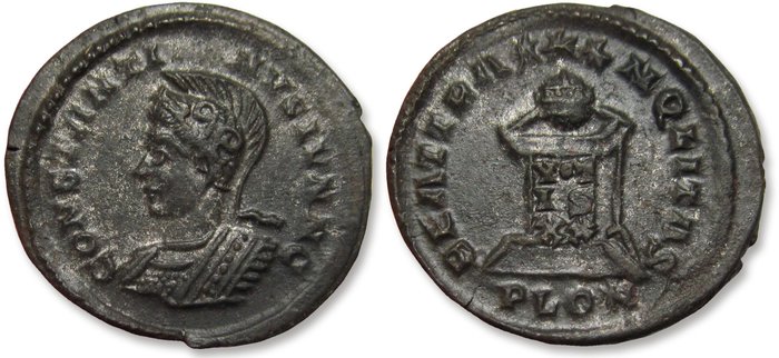 Romarriket Constantine II as Caesar Follis Londinium (London) mint 323-324 AD - mintmark PLON - BEAT TRANQLITAS reverse -