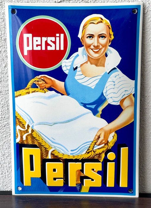 No reserve- Gebold emaille reclame bord Persil - Emaljeskilt - Metal