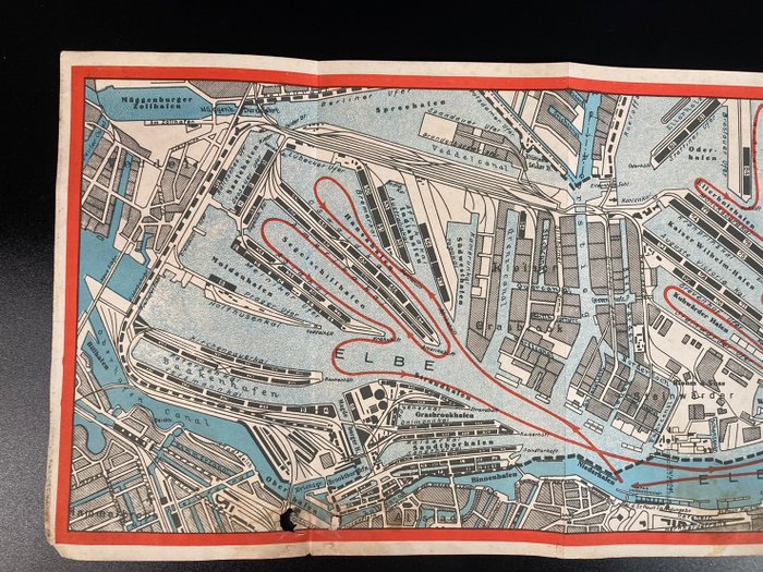 Tyskland - Hamborg / Tyskland; Hamburg - Vintage map of the port area in Hamburg, Germany - 1921-1950