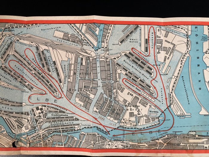 Tyskland - Hamborg / Tyskland; Hamburg - Vintage map of the port area in Hamburg, Germany - 1921-1950