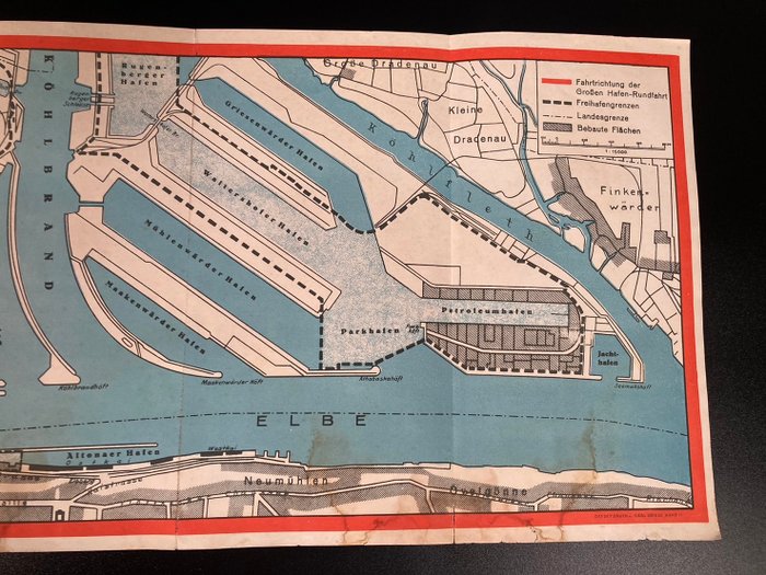 Tyskland - Hamborg / Tyskland; Hamburg - Vintage map of the port area in Hamburg, Germany - 1921-1950