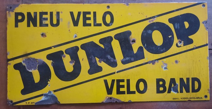 Pneu Velo DUNLOP - Email Koekelberg-Bruxelles - Reklameplakat - Emaljeret plak