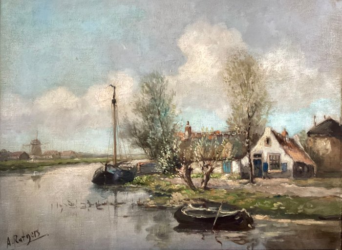 Anton Rutgers (1880-1949) - River with cottage views