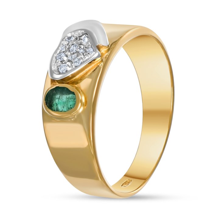 Ring - 18 kraat Gulguld, Hvidguld -  0.49ct. tw. Smaragd - Diamant