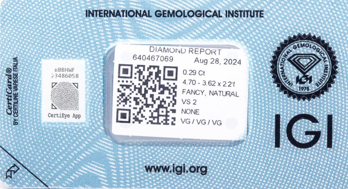 Ingen mindstepris - 1 pcs Diamant  (Naturfarvet)  - 0.29 ct - Oval - Fancy intense Orange nuance Gul - VS2 - International Gemological Institute (IGI)