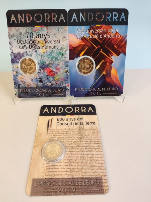 Andorra. 2 Euro 2018/2019 (3 coincards)  (Ingen mindstepris)