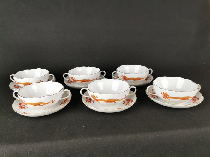 Meissen - Sæt suppeskåle (6) - Drago Corte Rosso - 1.Wahl - Free shipping - Keramik