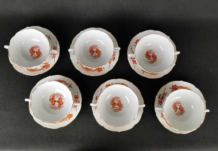 Meissen - Sæt suppeskåle (6) - Drago Corte Rosso - 1.Wahl - Free shipping - Keramik