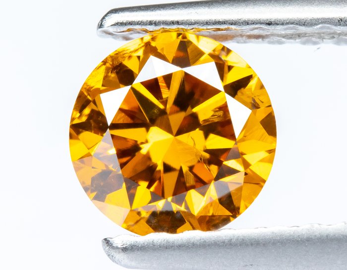 Ingen mindstepris - 1 pcs Diamant  (Naturfarvet)  - 0.58 ct - Rund - Fancy vivid Gullig Orange - SI2 - Gem Report Antwerp (GRA)