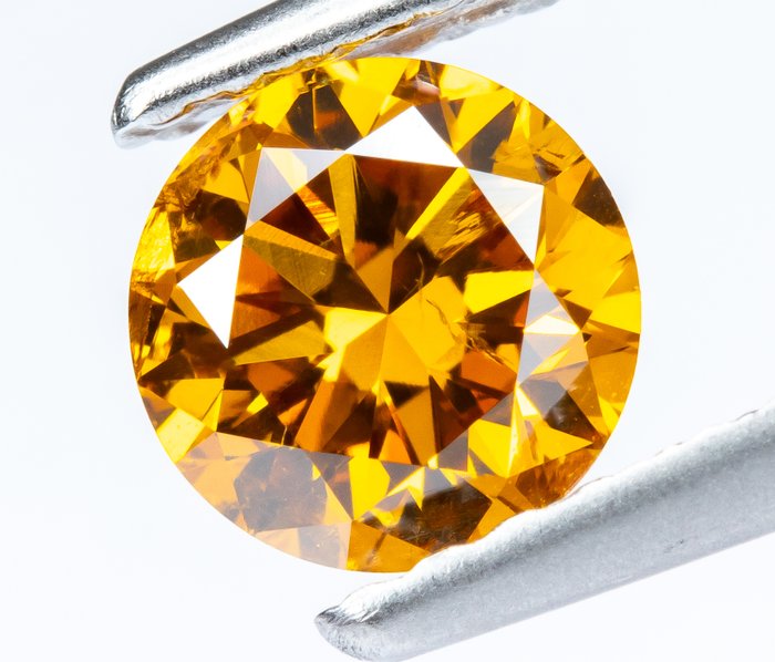 Ingen mindstepris - 1 pcs Diamant  (Naturfarvet)  - 0.58 ct - Rund - Fancy vivid Gullig Orange - SI2 - Gem Report Antwerp (GRA)