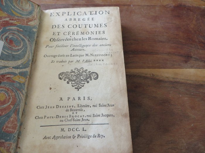 Nieupoort - Explication des coutumes et cérémonies observées chez les romains - 1750