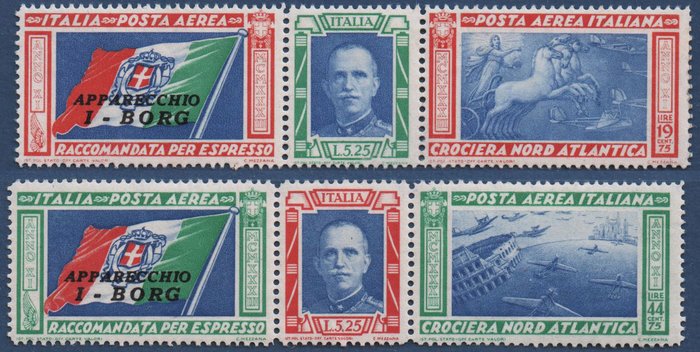 Italien Kongerige 1933 - Triptychs 2v Cruise PA overtryk BORG MNH** - Sassone N. 51D + 52D