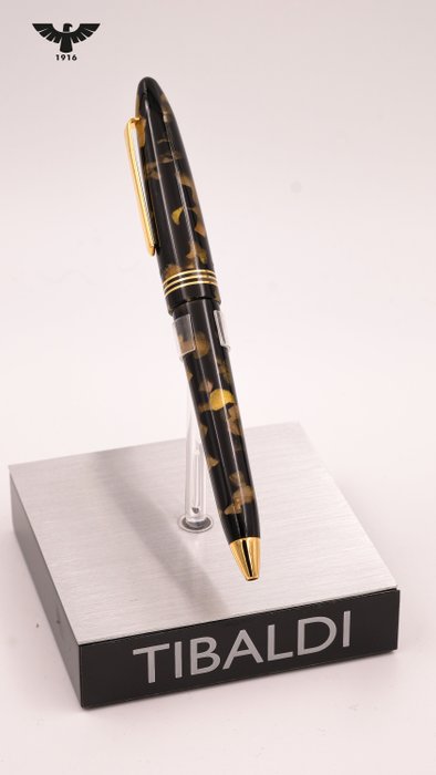 Tibaldi - Bononia - Black  Gold - Leather Good GIFT!! - Kuglepen