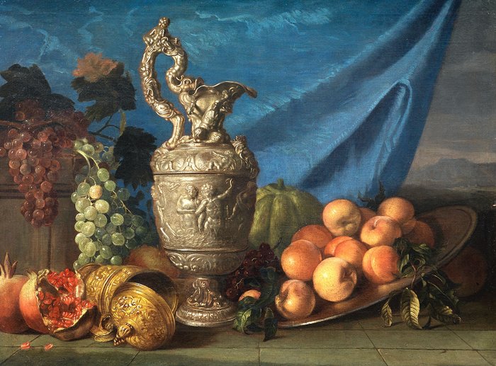 Meiffren Comte (1630-1705) - Still life with jug of wine and fruit