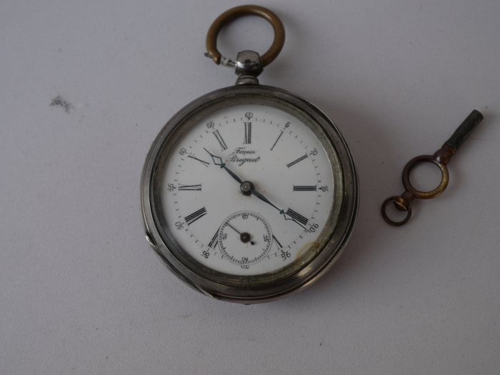 Facon Breguet - Taschenuhr Schlüsselaufzug Ankergang 15 Stenar 0.800 Silber - 1850-1900