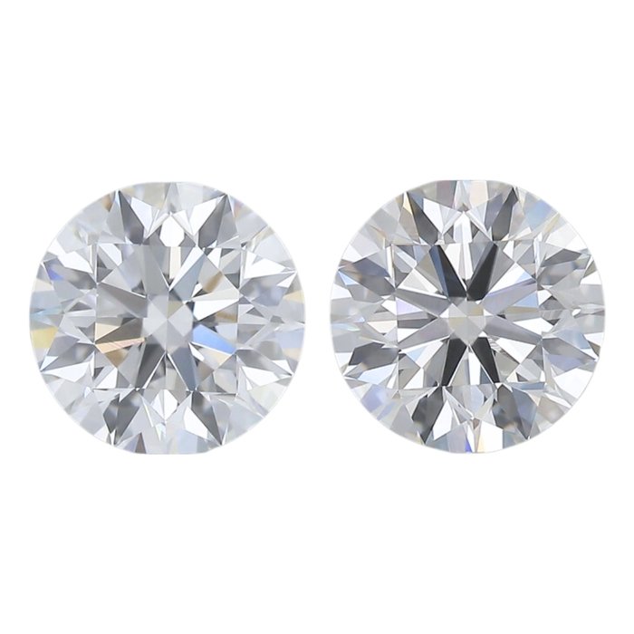 2 pcs Diamant  (Natur)  - 1.61 ct - Rund - D (farveløs), E - VVS1 - Gemological Institute of America (GIA)